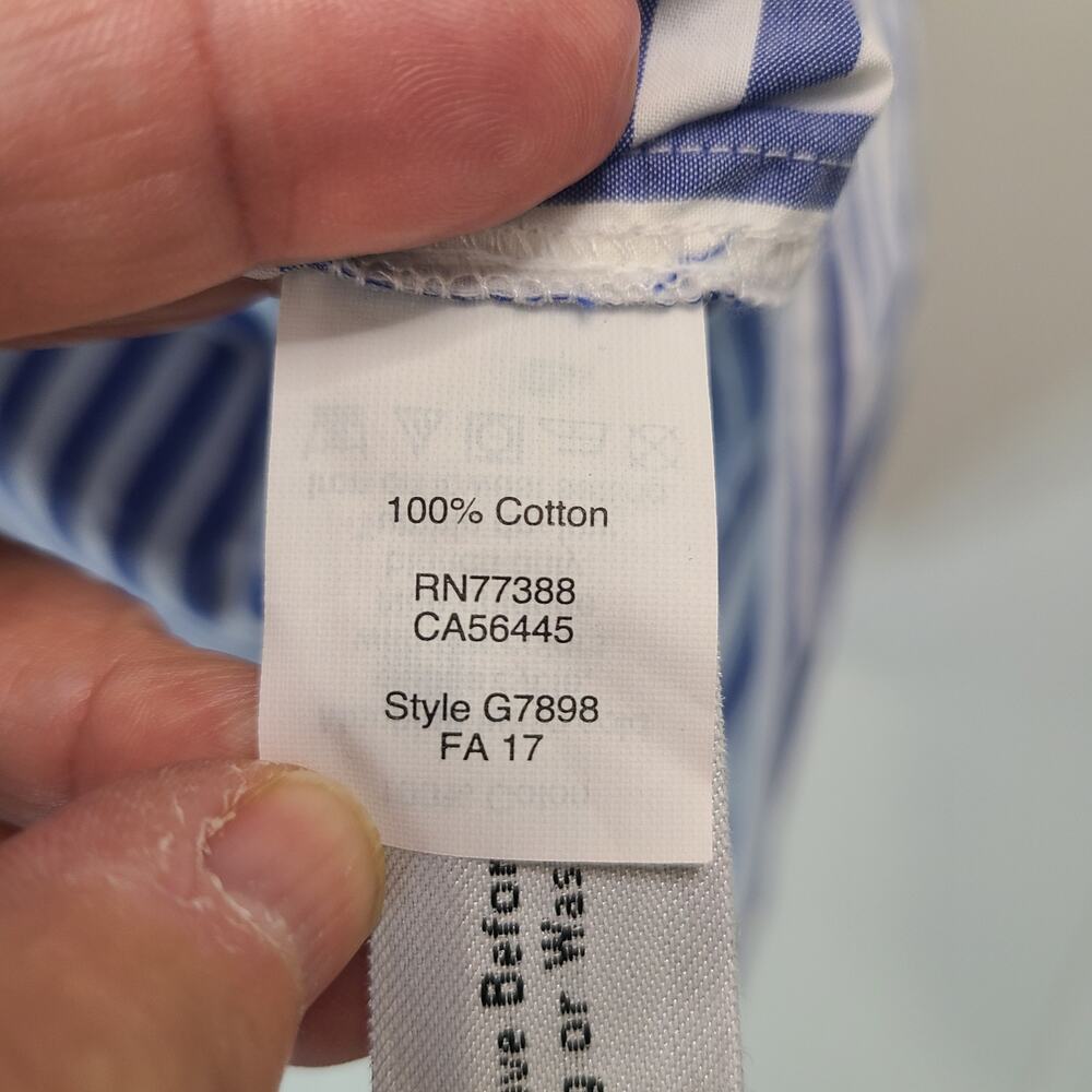 Madewell Striped Ruffle-Front Button Blouse XL Cotton Blue Long Sleeve - Picture 6 of 7